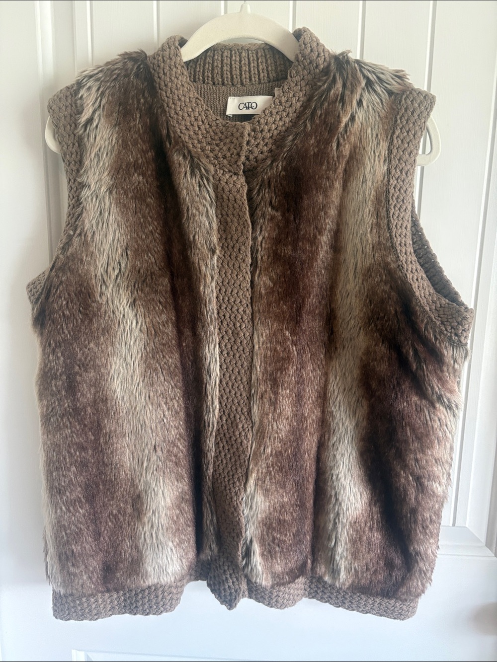 Cato Brown Faux Fur Vest with Knit Trim